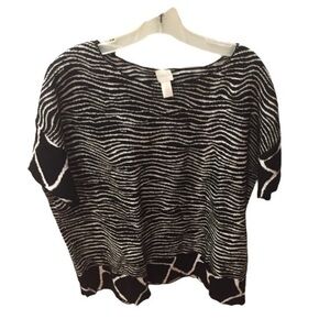 CHICOS Zebra Stripe Sweater NWOT Short Sleeve Cotton  2 (12-144)  Black & white